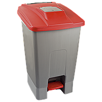 Бак для сміття з педалю Planet 100 л корпус пластик Сірий, кришка пластик Червоно-серий (Papatya-TM)