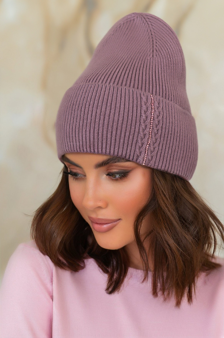 В`язана шапка "Ліана" колір пильна троянда