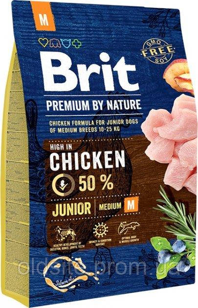 Корм Brit Premium Dog Junior M сухий з куркою для цуценят та молодих собак середніх порід 3 кг