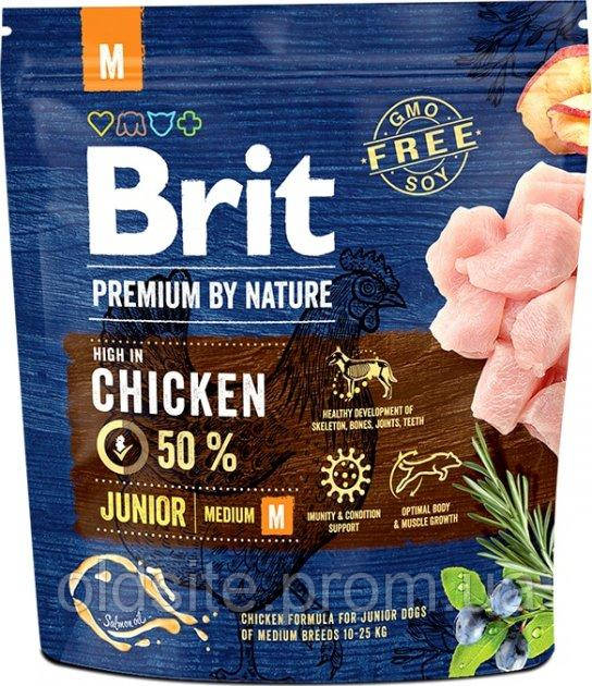 Корм Brit Premium Dog Junior M сухий з куркою для цуценят та молодих собак середніх порід 1 кг