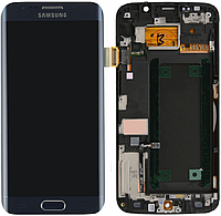 Дисплей модуль тачскрин Samsung G925 Galaxy S6 Edge синий Black Sapphire Amoled оригинал переклеенное стекло в