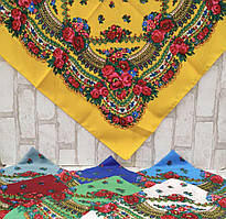 Українська хустина на голову "Польові квіти"  75х75 см