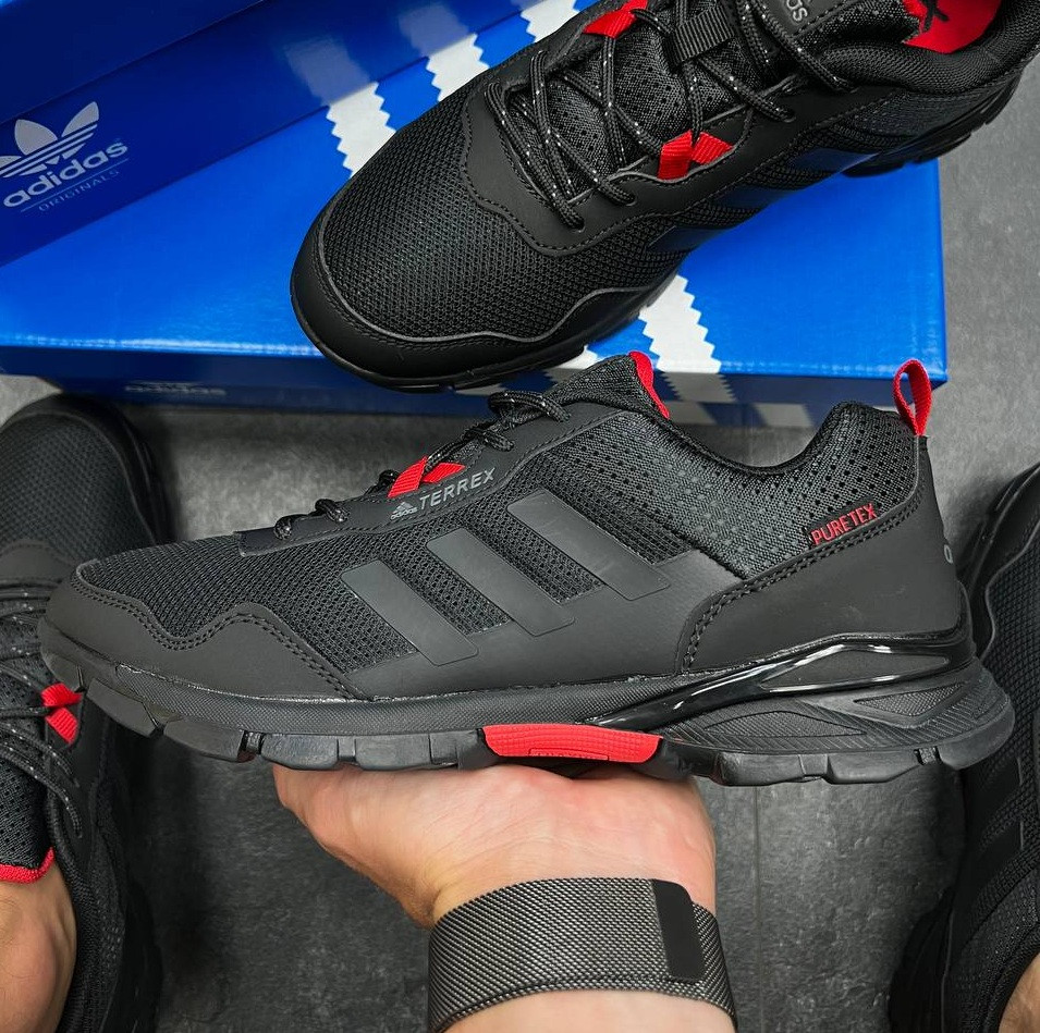 Чоловічі кросівки Adidas Terrex Easy Trail Pure Tex осінь-весна чорні демісезонні з червоним. Живе фото, фото 1