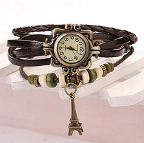Жіночий годинник зі шкірозамінником під старовину з брелоком ейфелева вежа, купити годинник браслет жіночий (коричневі), фото 2