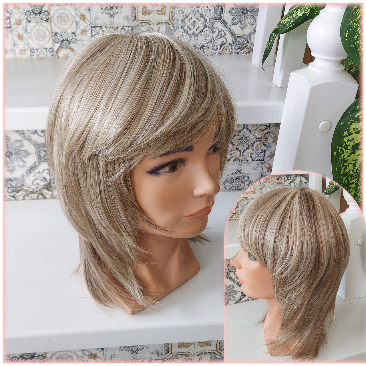 Перука каскад італійка з термоволокна платиновий мікс 3405-Н16/613, фото 1