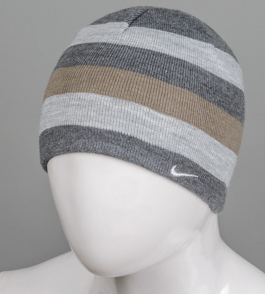 Шапка чоловіча Смужка з логотипом Nike, Сірий з коричневим