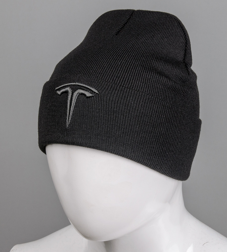 Шапка молодіжна з вишивкою TESLA (m33), Чорний