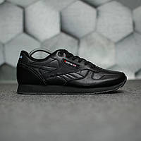 Мужские кроссовки Reebok Classic (чёрные) повседневные классические низкие кроссы 1792 топ 43
