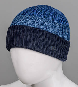 Безшовна чоловіча шапка з відворотом на флісі (С2003), Синій