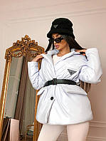 Женская стильная белая тёплая куртка Prada пуховик Прада