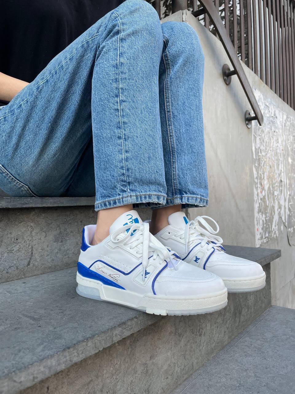 Жіночі кросівки Louis Vuitton Trainer White/blue (білі із синім) круті якісні осінні кроси LV002 top