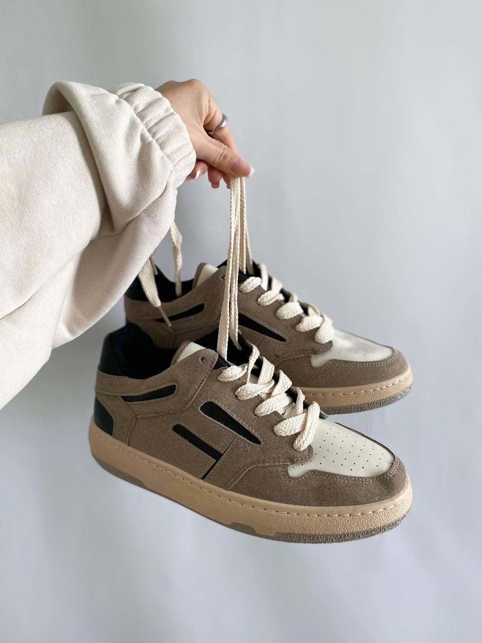 Чоловічі кросівки Beige mens (коричневі з бежевим) демісезонні повсякденні кеди B044 топ, фото 1