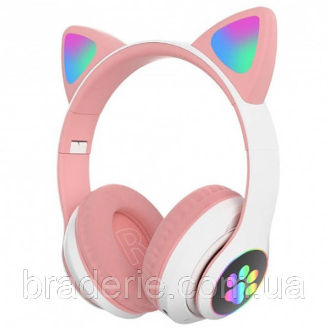 Навушники бездротові CAT STN-28 складні з bluetooth та підтримкою microSD рожеві