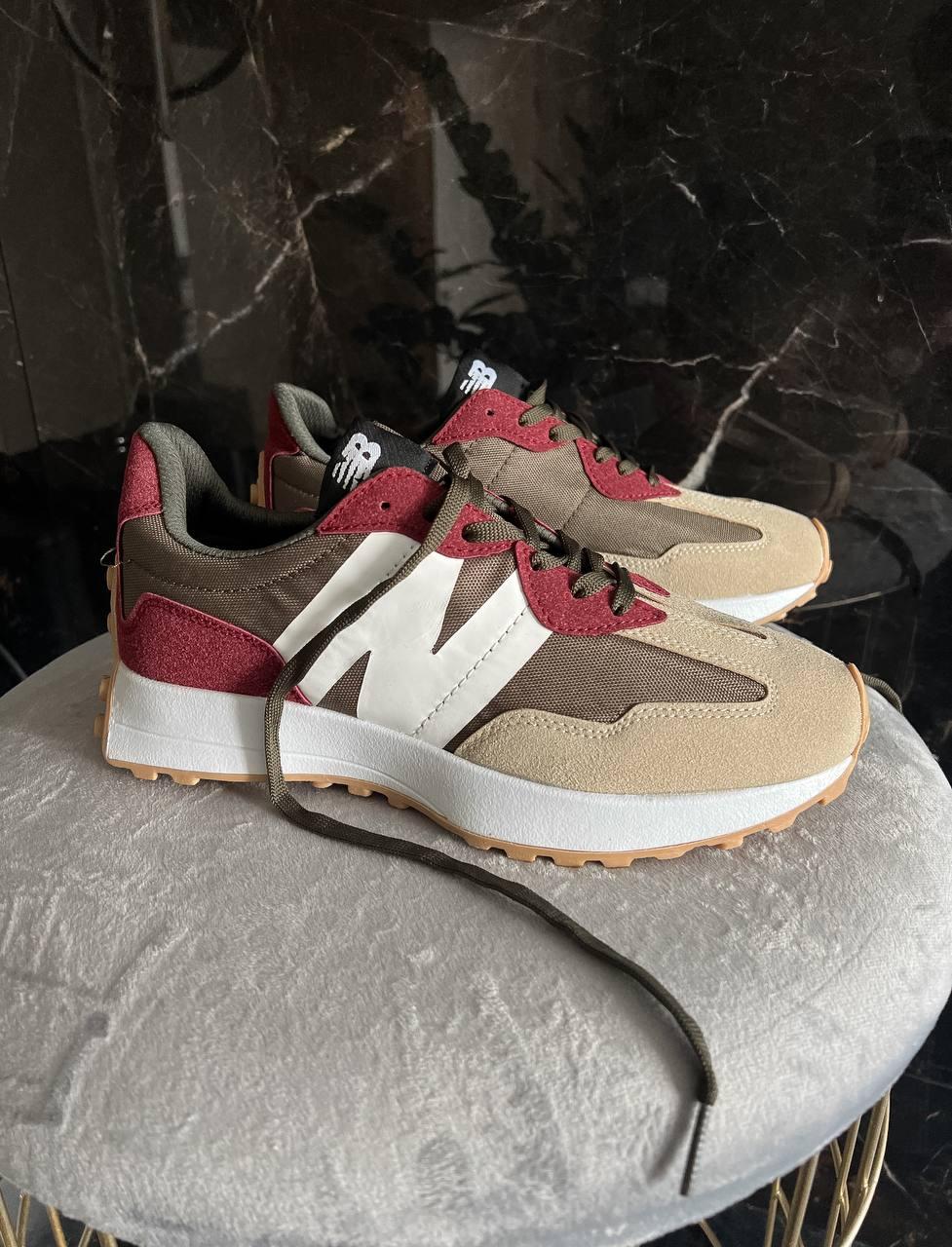 Женские кроссовки New Balance 327 Khaki Maroon (коричневые с бордовым) замшевые модные кроссы 1324 топ 37 - фото 1 - id-p1675041489