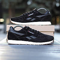 Мужские кроссовки Reebok Classic (чёрные с белым) удобные осенние повседневные кроссы 2075 топ