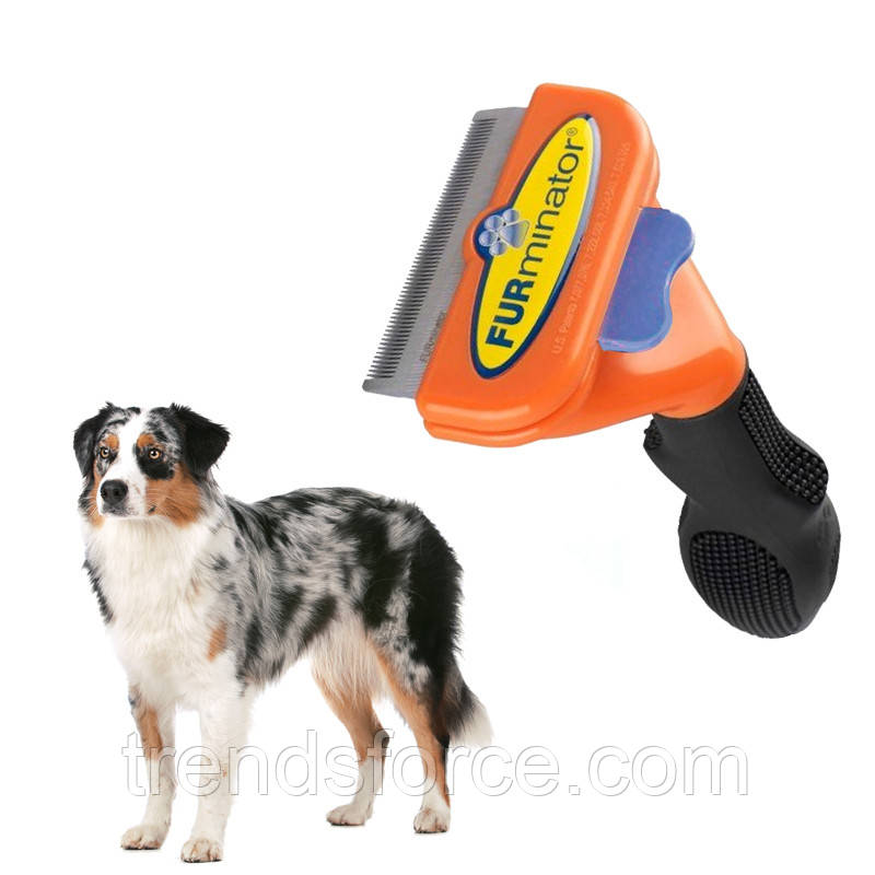 Щетка фурминатор для вычесывания собак и кошек с кнопкой FURminator Medium Dog 7 см 130751 - фото 1 - id-p1675076405