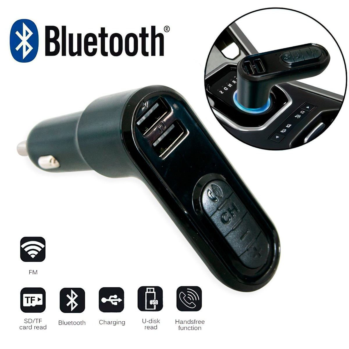 Bluetooth трансмиттер в машину с пультом "HZ H33" Черный, фм модулятор блютуз для авто (fm трансміттер) (ST) - фото 1 - id-p1675084041