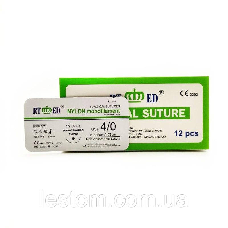 Нейлон RT-med USP 4/0 (EP 1,5) з кол. голкою 19мм 1/2 кола
