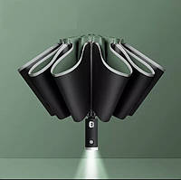 Парасолька автоматична з підсвічуванням і світловідбиваючою смугою 107 см чорно-зелений