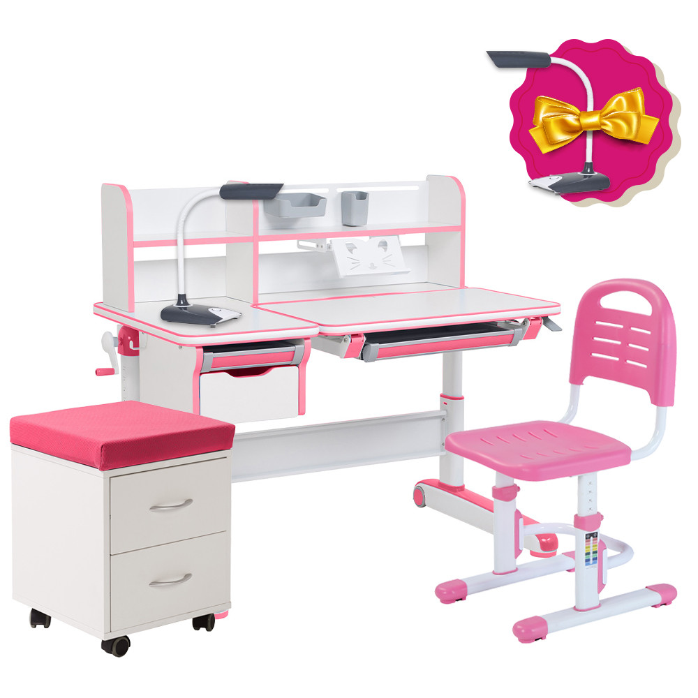 Комплект для дівчинки стіл-трансформер Libro Pink + тул FunDesk FunDesk SST3L Pink + тумбочка FunDesk SS15W
