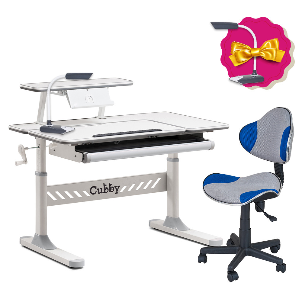 Комплект для підлітка парта-трансформер Cubby Tulipa Grey + стілець для школяра FunDesk LST3 Blue-Grey