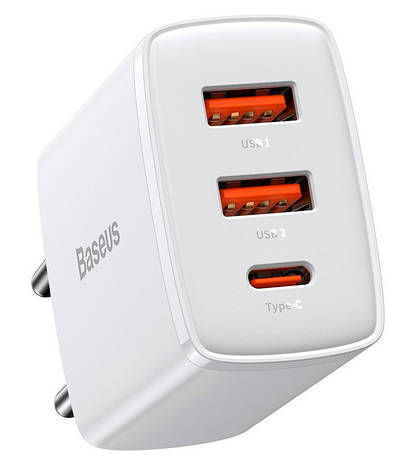 Зарядний пристрій (зарядка) для телефону Baseus Compact 2хUSB + Type-C 30 Вт Білий (CCXJ-E02), фото 1