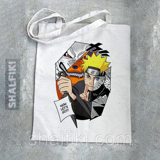 "Наруто Удзумакі і Курама (Наруто / Naruto)" еко сумка шопер двонитка з малюнком