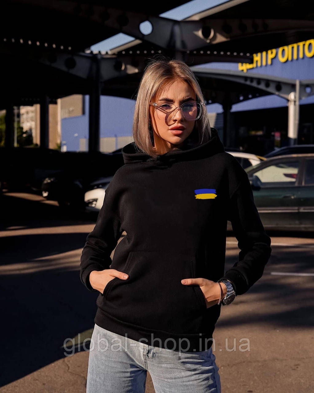 Худі жіночий теплий на флісі футер # 223 « Прапор»,в наявності 2 кольори,розмір 42-46