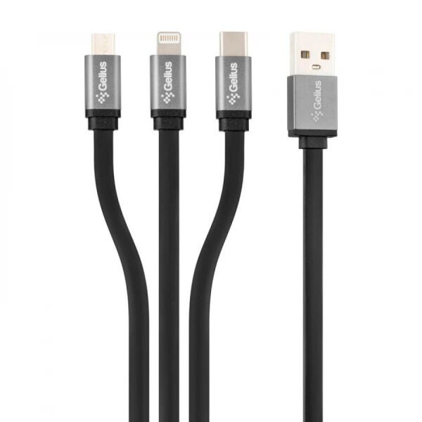 USB кабель Gelius  Pro Squid  3in1  MicroUSB/Lightning/Type-C 2.1A 1 м GP-UC102  Black