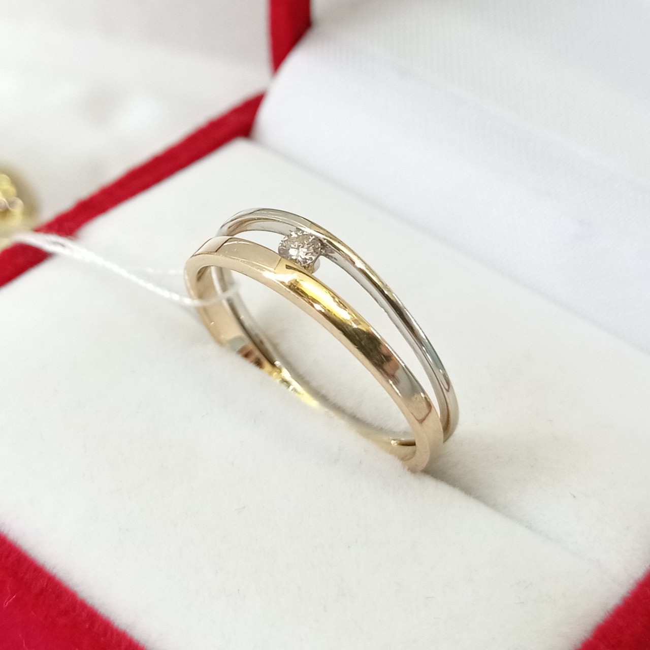 Золота каблучка з діамантом комбінована, фото 1