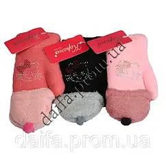 В'язані рукавиці на хутрі для дівчаток (2-4 роки) 5829 вовна + акрил