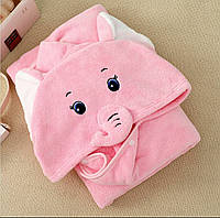 Детское розовое полотенце уголок с капюшоном Слоник