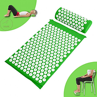 Массажный коврик акупунктурный UKC, с подушкой, массажер для спины, шеи, ног, Зеленый SH