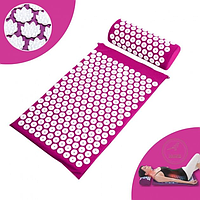 Массажный коврик акупунктурный UKC, с подушкой, массажер для спины, шеи, ног, Розовый