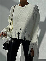 Жіночий в язаний светр оверсайз з рваними краями (р. 42-46) 77KF2043