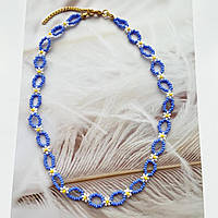 Ожерелье на шею голубое с ромашками