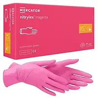 Нітрилові рукавички Mercator Nitrylex Magenta, розмір XS, 100 шт, рожеві