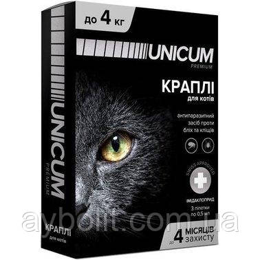 Краплі від бліх та кліщів Unicum Premium для котів 0-4 кг імідаклоприд 10%