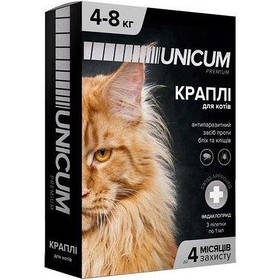 Краплі від бліх та кліщів Unicum Premium для котів 4-8 кг імідаклоприд 10%(Ціна за піпетку)