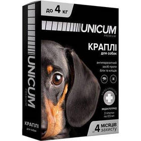 Краплі від бліх та кліщів Unicum Premium для собак 0-4 кг імідаклоприд 10%(Ціна за піпетку)