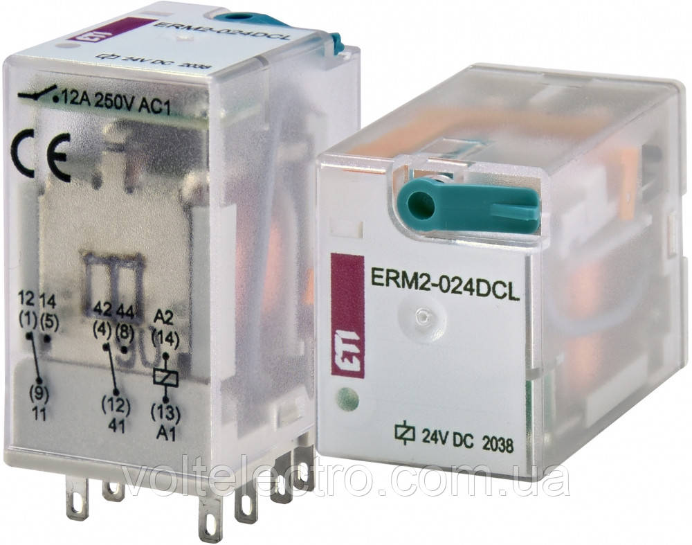 Проміжні реле під цоколь (Реле електромеханічне) ERM2-024DCL 2p 24V DC (12А)