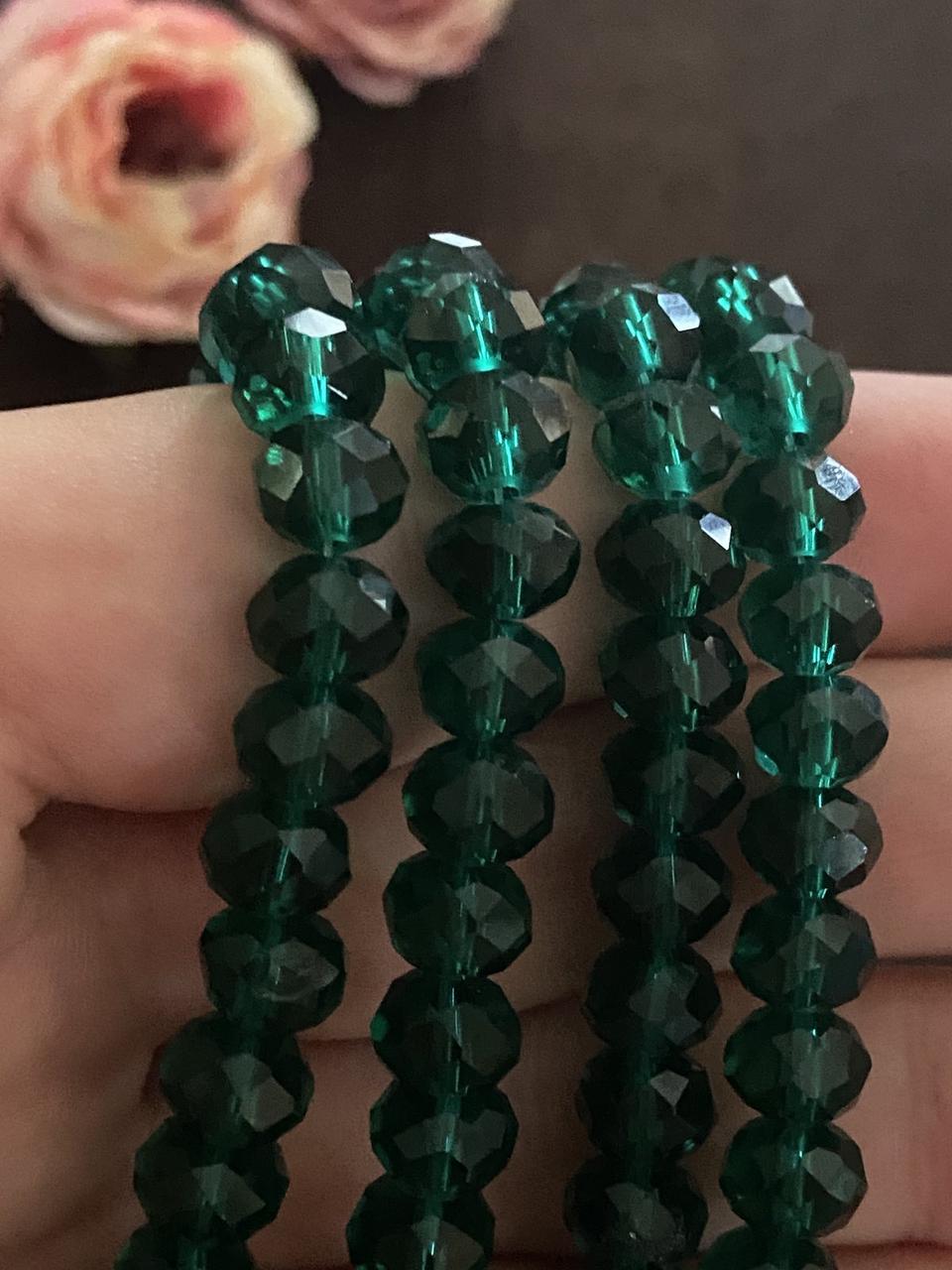 Бусини кришталеві (Рондель) 8x6 мм виріб , 68-72 намистини, колір прозорий смарагд