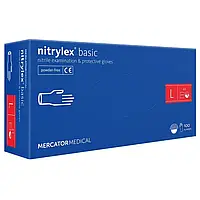 Нитриловые перчатки Mercator Nitrylex Basic, размер L, 100 шт, Синие