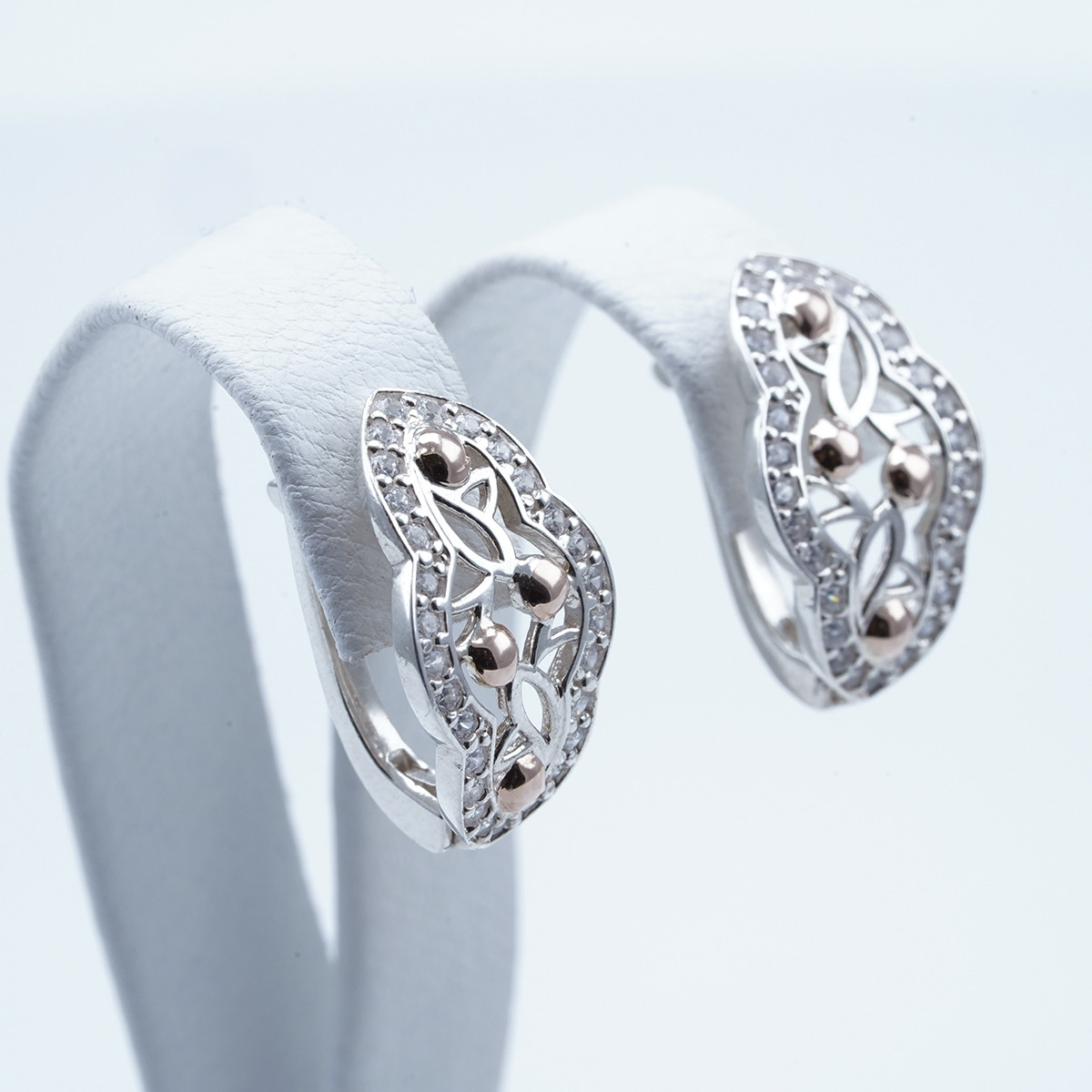 Срібні сережки 925 пр., золото 375 пр., фіаніти, вага 4,71 г, 25980 (1)
