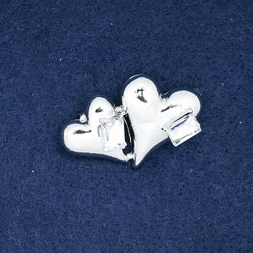 Знижка! Брошка Серця сріблястий метал і кристали 38х24мм + -