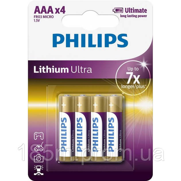 Батарейка PHILIPS Lithium Ultra літієва LR03 блістер 4шт - фото 1 - id-p1675329312