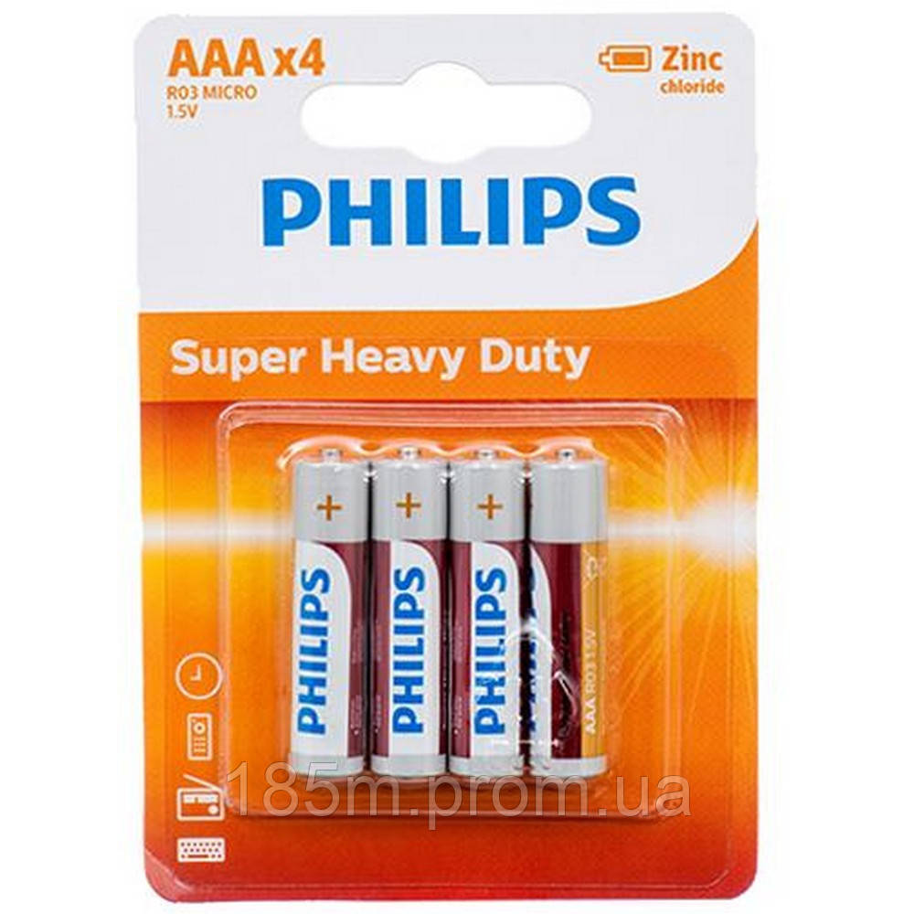 Батарейка PHILIPS LongLife Zinc Carbon R03-L4B AAA 4bl - фото 1 - id-p1675329314