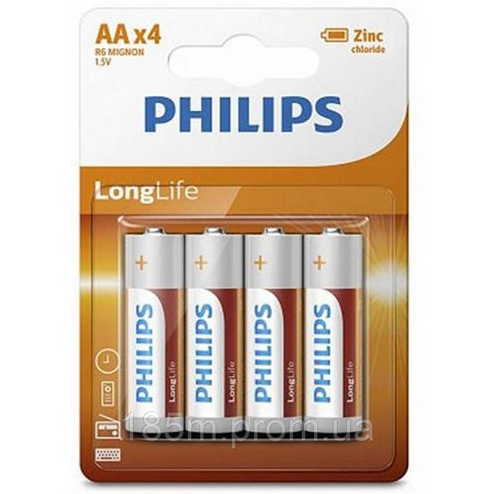 Батарейка PHILIPS LongLife Zinc Carbon R06-L4B AA 4bl - фото 1 - id-p1675329315