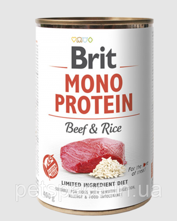 Консерва для собак Brit Mono Protein Dog Beef and Rice (Бріт Монопротеін з яловичиною та рисом) 400г