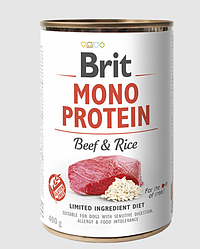 Консерва для собак Brit Mono Protein Dog Beef and Rice (Бріт Монопротеін з яловичиною та рисом) 400г